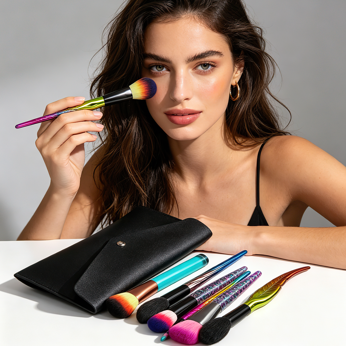 6-Piece Nylon Wood Handle Makeup Brush Set with Loose Powder Blush Contour Brushes-Multicolor Pack