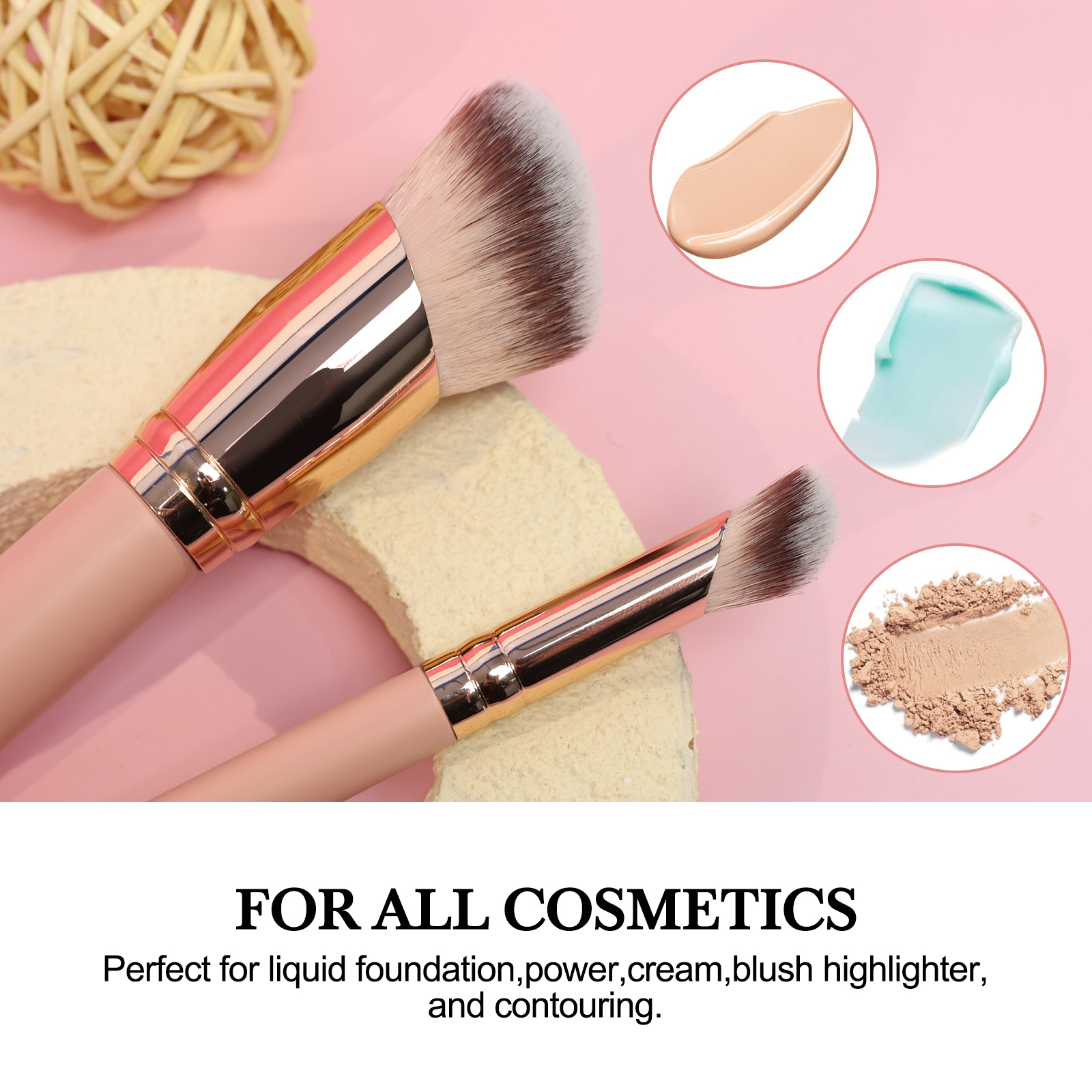 3 Pcs Bulk Contour Concealer Pink Wholesale Travel Custom Logo Vegan High Quality Professional Makeup Brush Set With Packaging