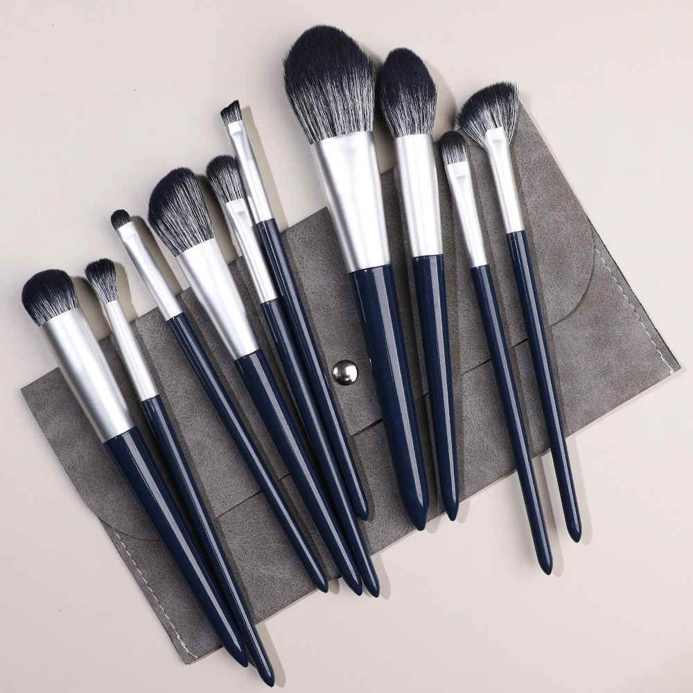 Custom Logo Travel Size Private Label Make up Brushes Portable Cosmetic Kit 10 Piece Black Makeup Brush Set