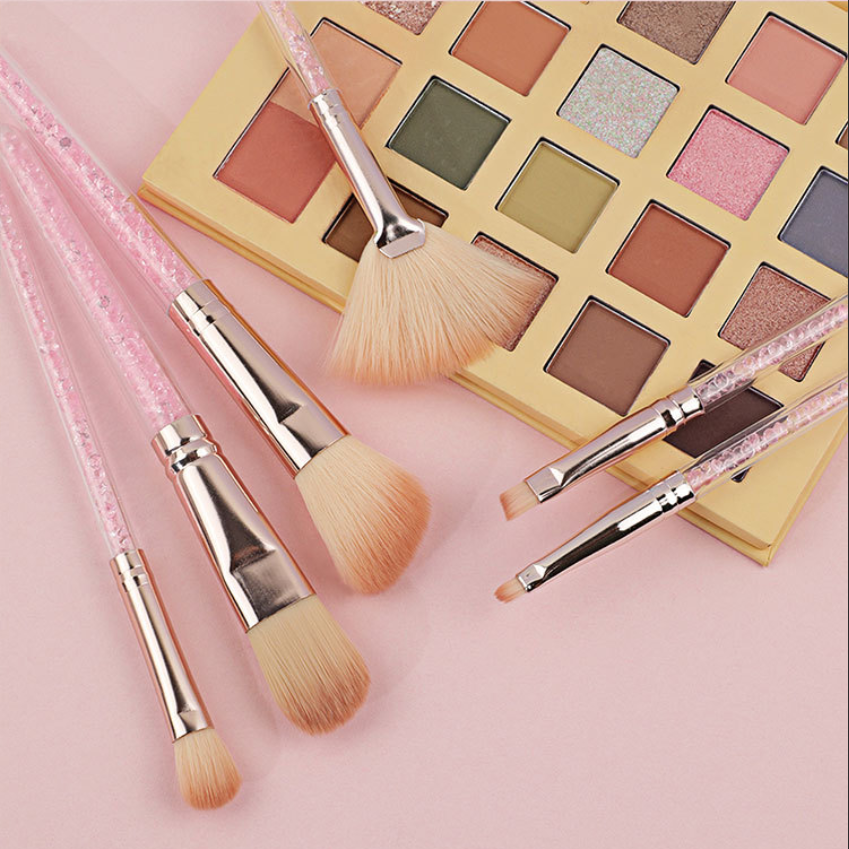 Portable 6-Piece Plastic Diamond Handle Makeup Brush Set Loose Powder Foundation Highlighter Concealer Eye Region Brush Tools