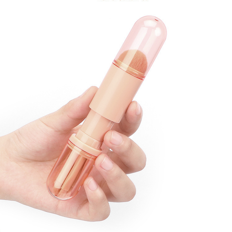 Professional Kabuki 4-in-1 Retractable Smudge Brush Cosmetic Brush Set Plastic Handle Synthetic Fibre Portable Mini Face