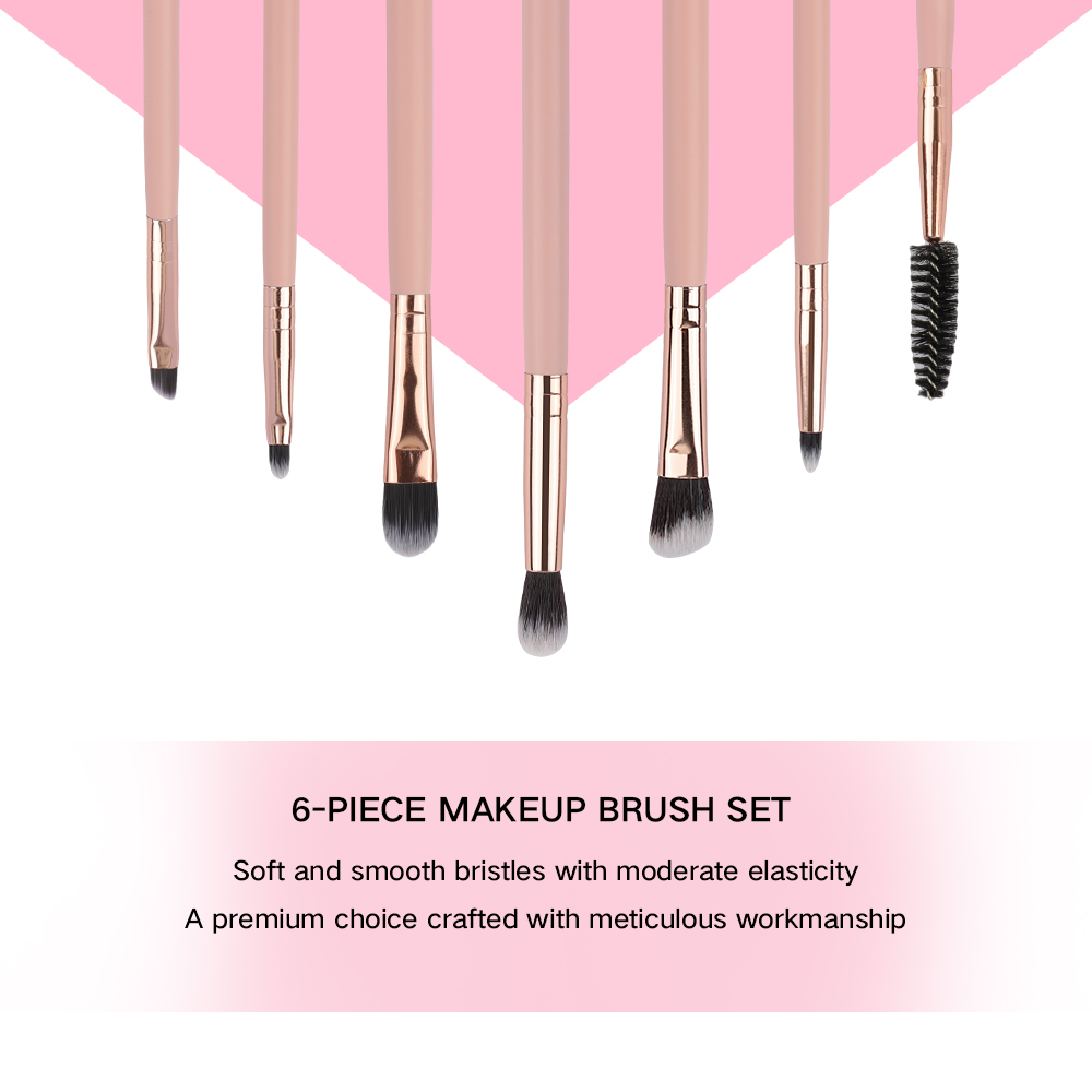 Eco-friendly Wooden Handle Synthetic Hair Custom logo Wholesale Supply 6-pieces pink Makeup Brush Set Eyes Eyeshadow Brush