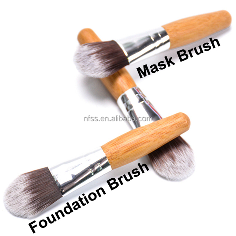 Custom Logo Eco Friendly Mini Bamboo Handle Taklon Hair Tiny Clay Fan Foundation Makeup Brush Small Mask Brushes with Paper Bag