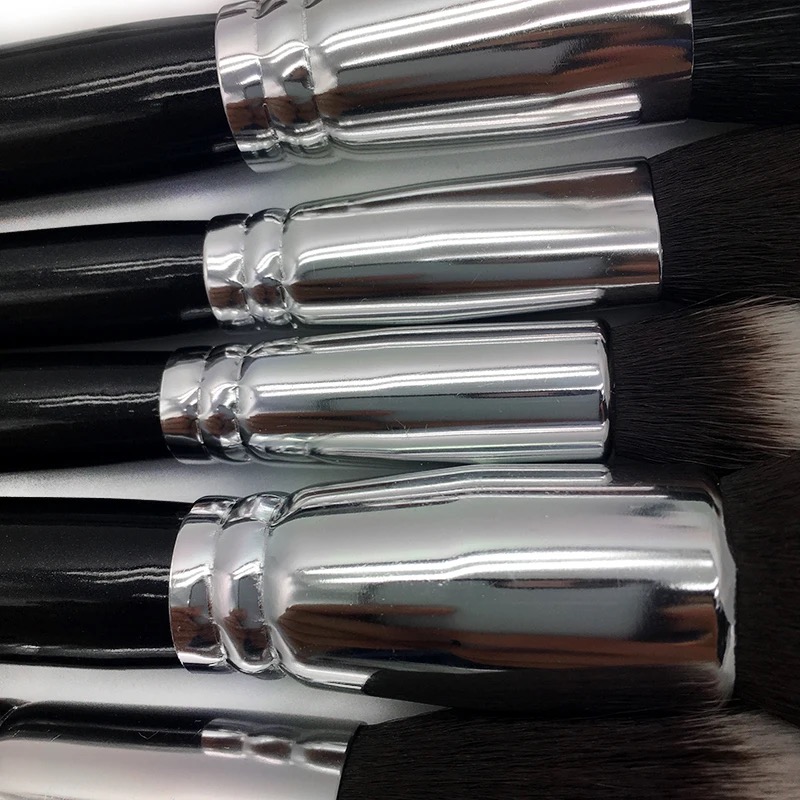 High Quality Low Price Vegan Synthetic Hair Wood Handle Black Makeup Brushes Cosmetic Custom Private Label Makeup Brush Set