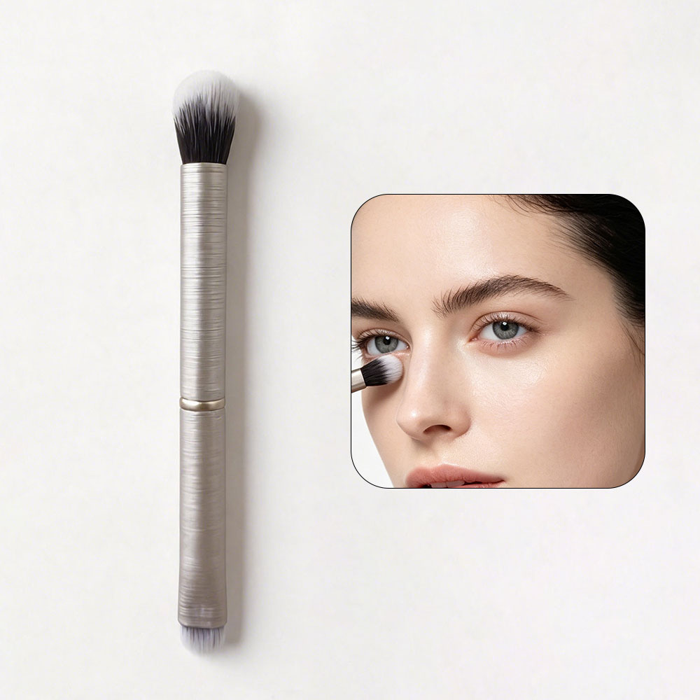Custom 3Pcs Professional Makeup Brush Set Synthetic Hair Concealer Blush Contour Brush with Aluminum Ferrule and Storage Pouch