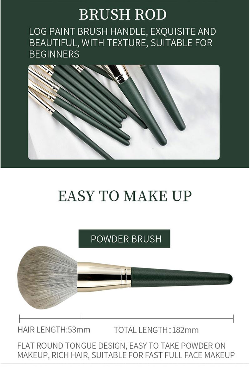 Private Label 14pcs Green Wooden Handle Cosmetic Makeup Brush Kits Natural Hair Vegan Makeup Brushes Set