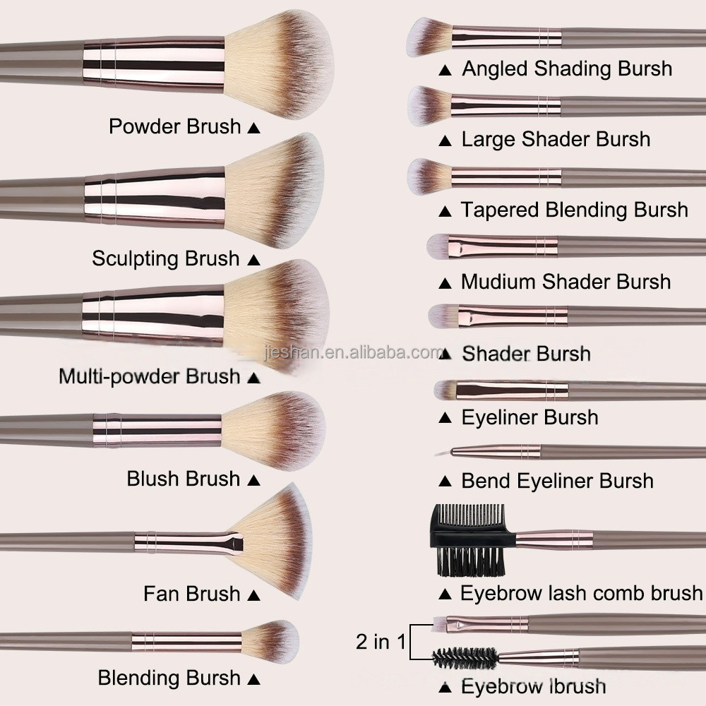Custom Champagne Gold Makeup Brushes Set 3