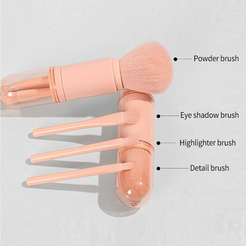 Professional Kabuki 4-in-1 Retractable Smudge Brush Cosmetic Brush Set Plastic Handle Synthetic Fibre Portable Mini Face