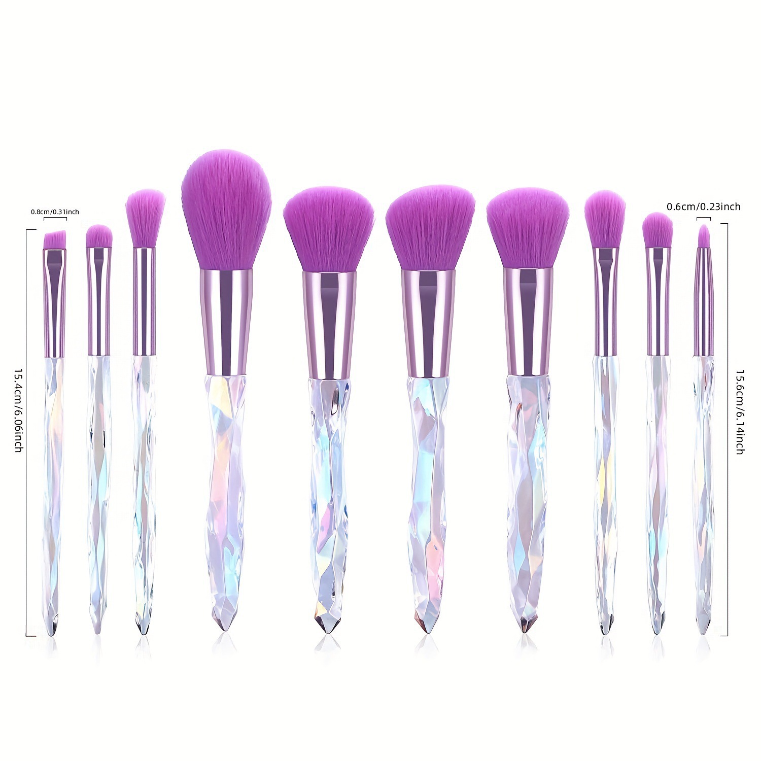 10-Piece Makeup Brushes High Quality Synthetic Bristles Crystal Handle Foundation Face Lip Eye Brush Set Professional Kit