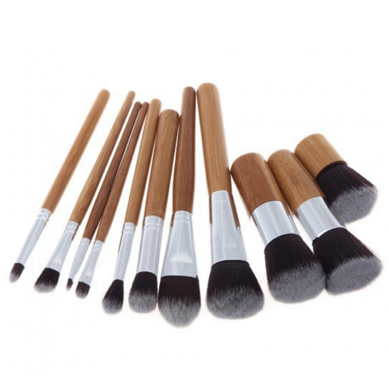Custom logo 11pcs Makeup Brush Set Foundation with Cloth Bag Eco-friendly Bamboo Make up Brush Set Pincel De Maquiagem Kit