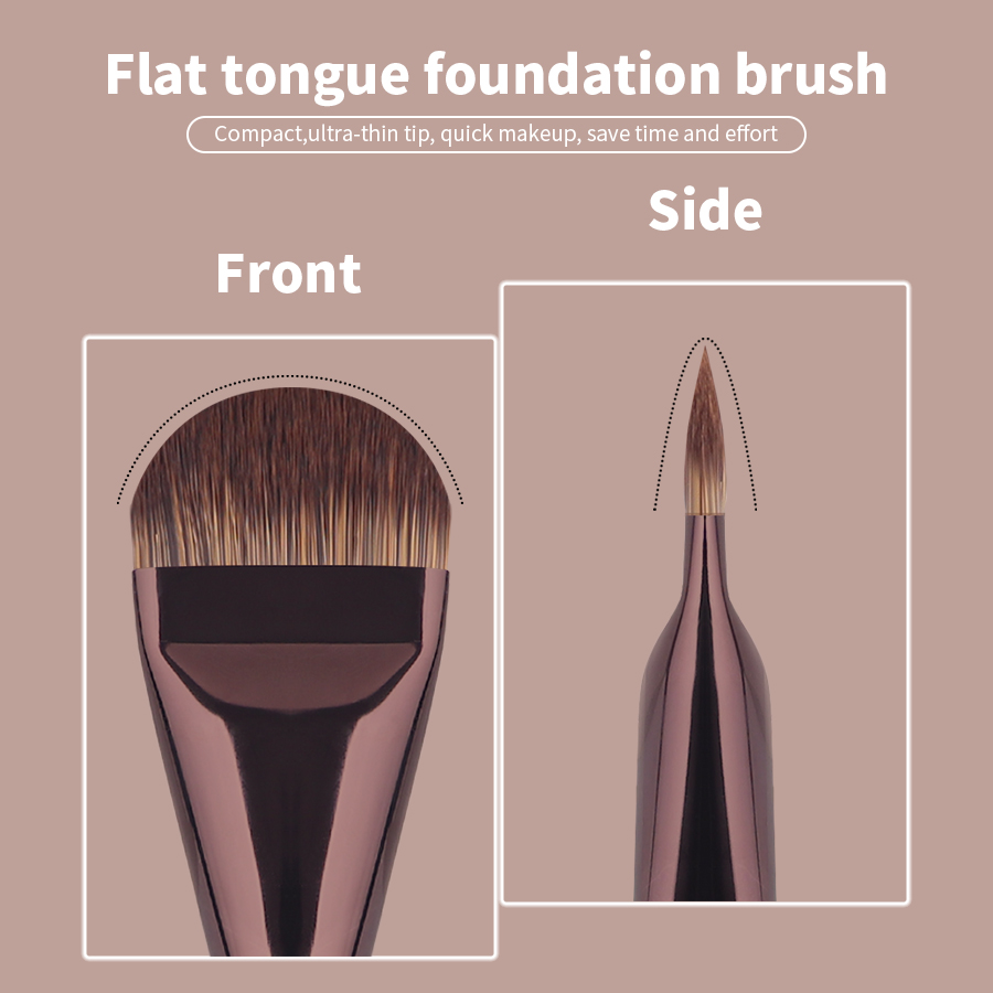 4Pcs Curved Foundation &amp; Contour Brushes Set with Premium Synthetic Hair Bristles Metal Rose Gold Handle for Face Makeup