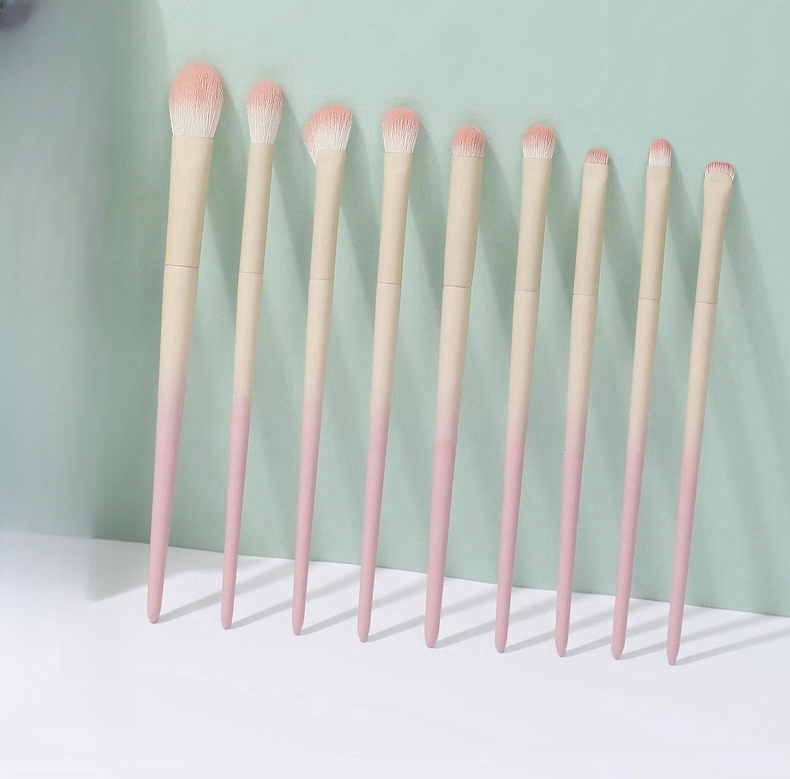 Beautichen New 9PCS Milky Apricot Eyeshadow/Concealer/Eyeliner Brush Set - Beginner-Friendly Sleek Cosmetic Brushes Kit