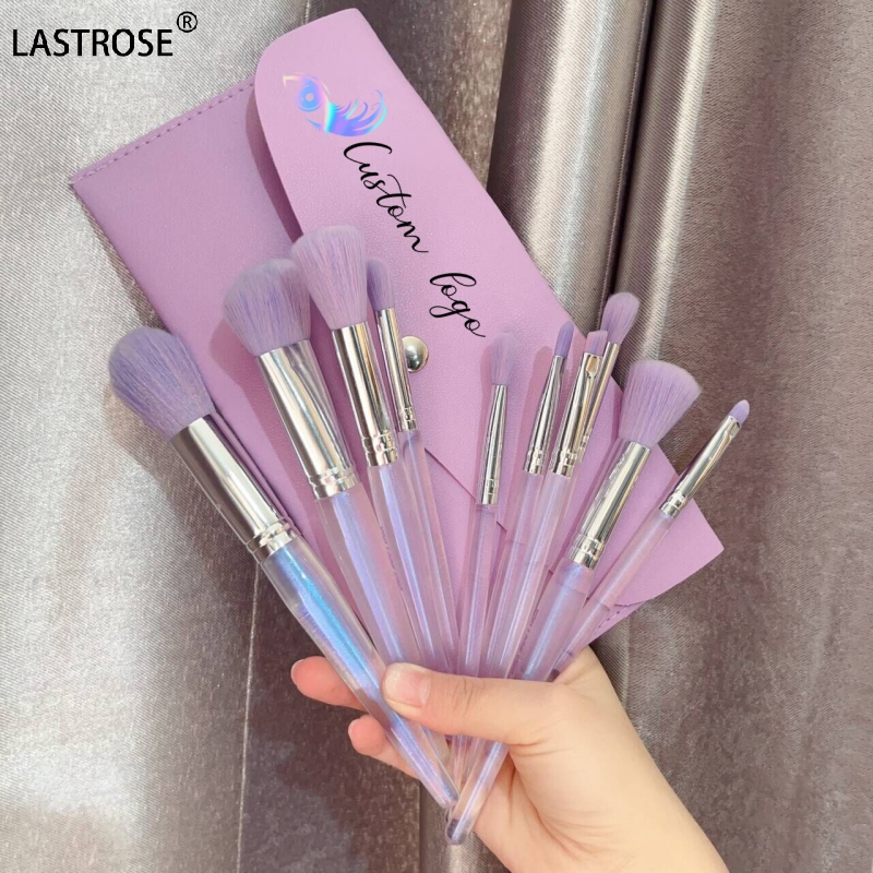 Professional 10-Piece Purple Makeup Brush Set Contour Blending and Foundation for Face &amp; Hair for Concealer Use