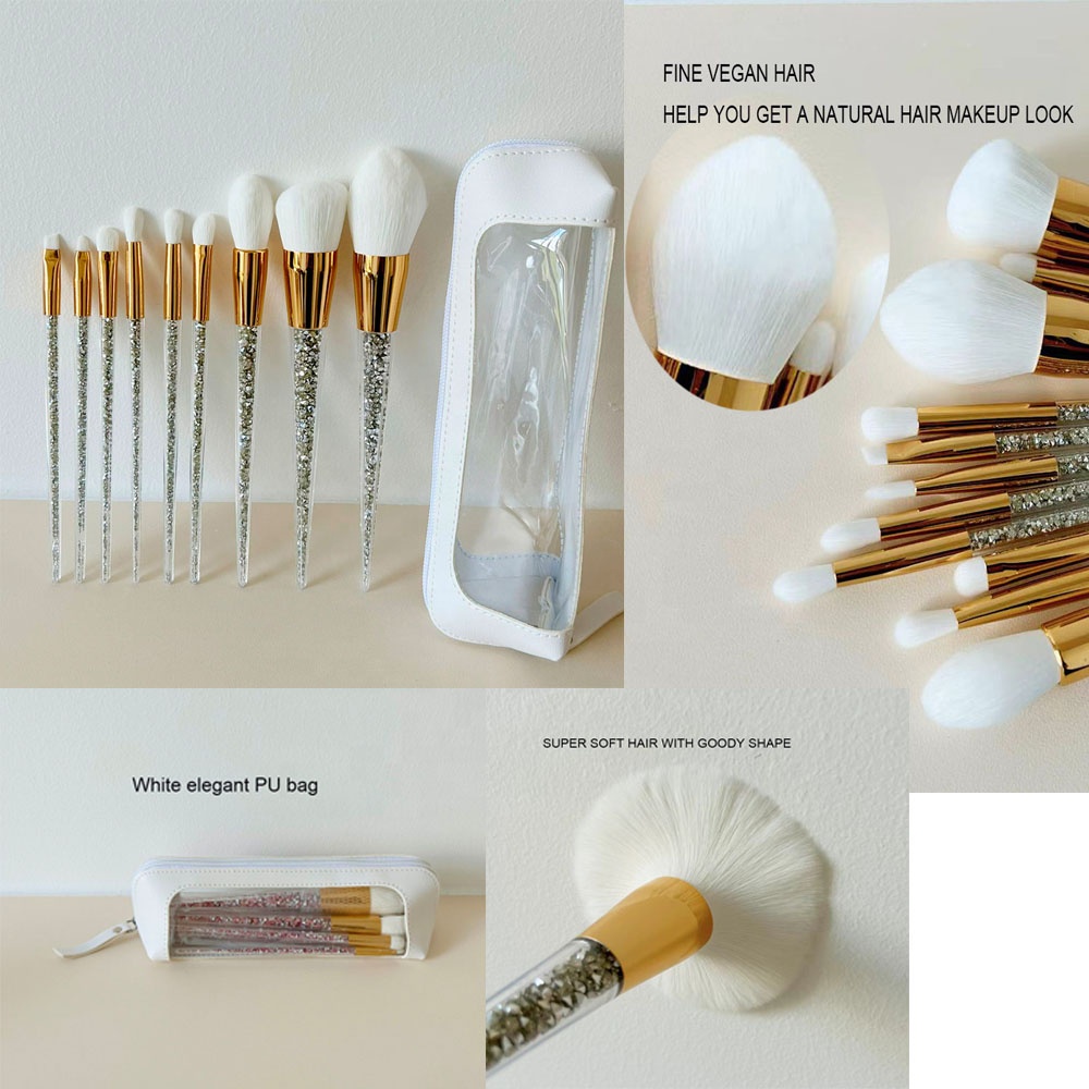 9pcs Glitter Bling Makeup Brushes Set Silver Sparkling Halloween Low Moq Quilted Make up Brush Set Wholesale Custom Logo Tools