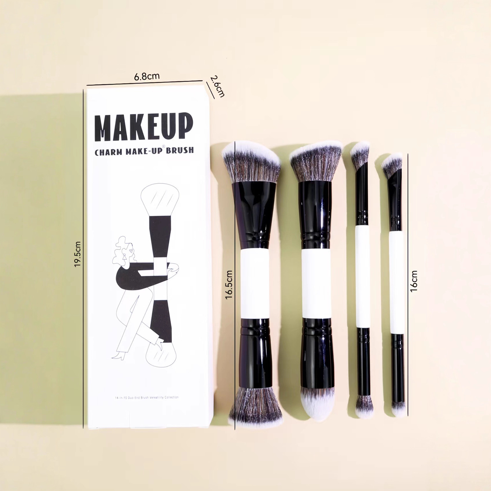 Multi-Functional 4pcs Single Double-Ended Round Wood Handle Angular Blush Custom Logo Face&amp;Eye Concealer Foundation Brush
