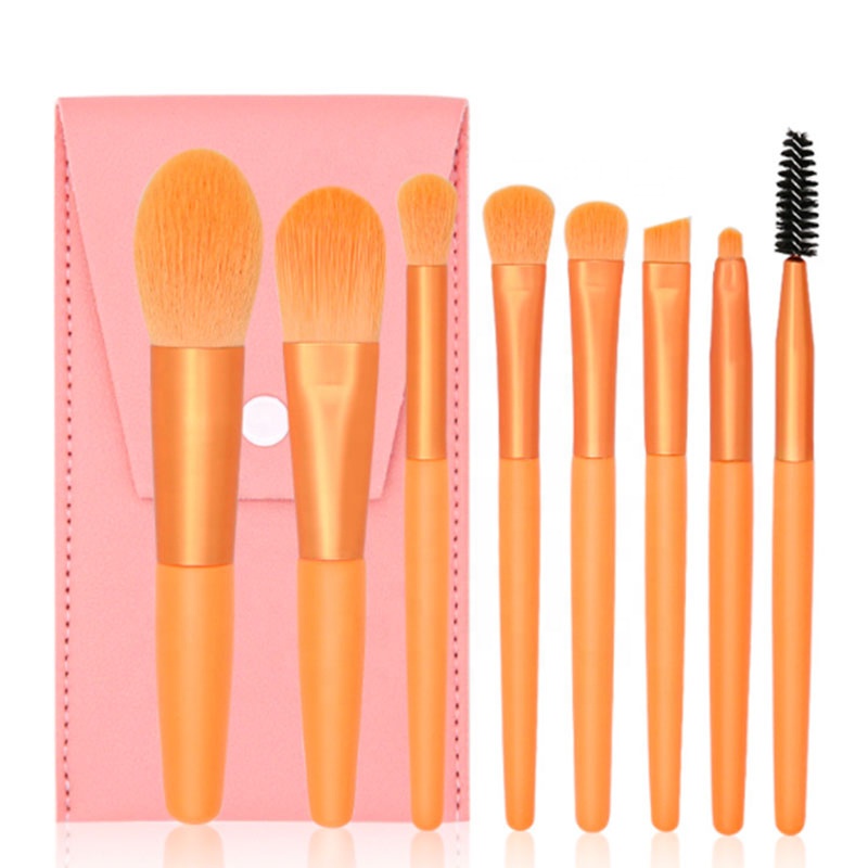 8pcs Macaron Makeup Brushes Set Eye Shadow Foundation Tool 8pcs Mini Travel Portable Cute Makeup Brush for Kids with Zipper Bag