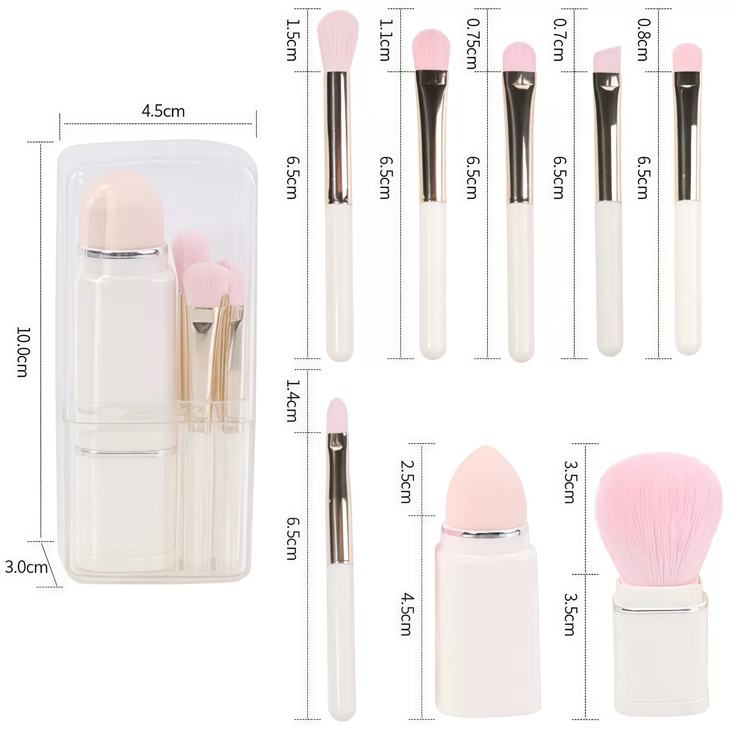 8-in-1 Eco-friendly Retractable Mini Travel Makeup Brush Set Storage Box Portable Synthetic Hair Face Foundation Blush Eyeshadow