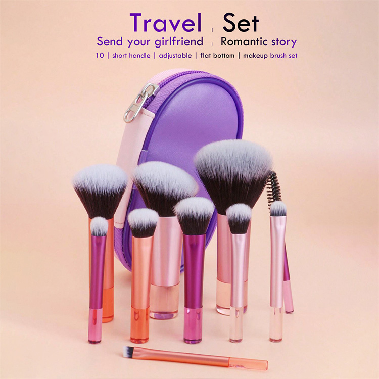 10 PCS Vegan Soft Synthetic Makeup Brush Set Portable Travel-friendly Full Face Makeup Brush Kit with PU Bag for Lips Use
