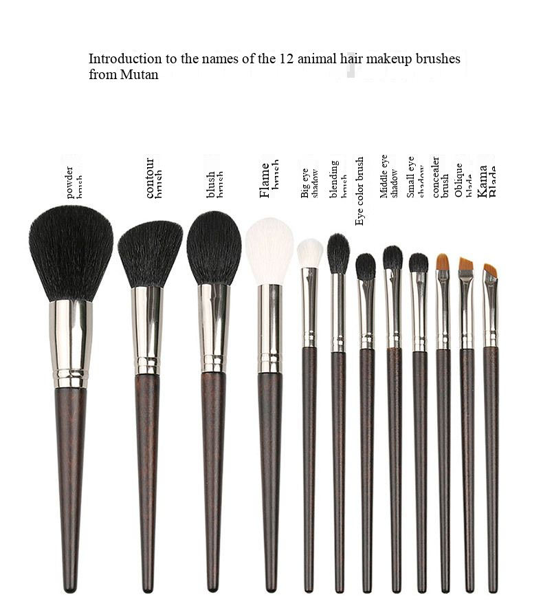 12 Pcs Professional Full Black Private Label Natural Goat Hair Eye Makeup Brushes Set Fan Brush Custom Logo High Quality Luxury