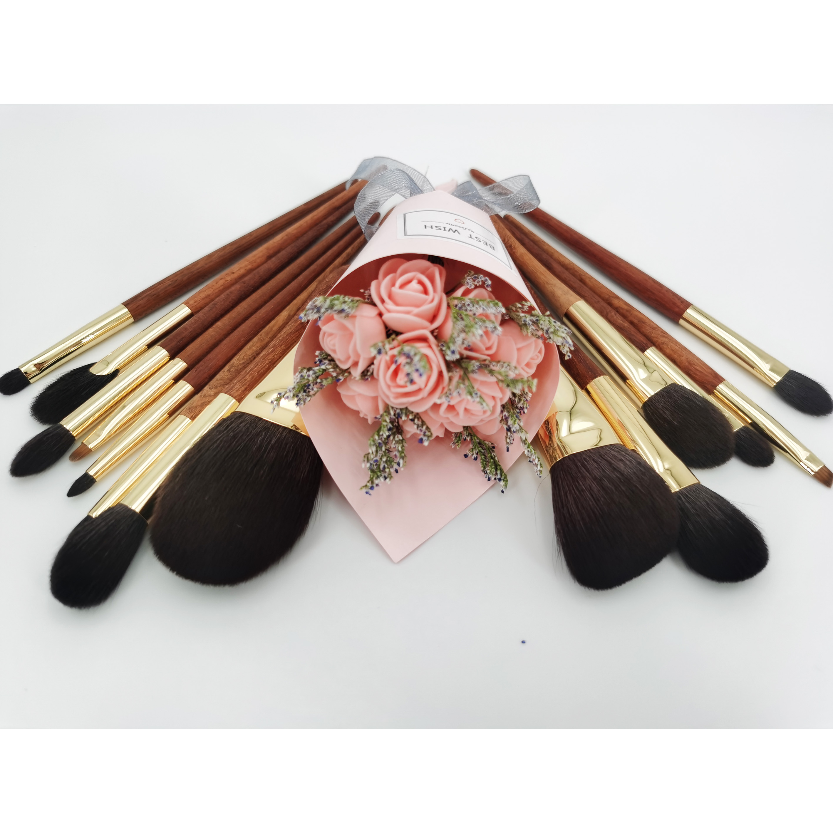 14Pcs Sandalwood Synthetic Hair Makeup Brush Set Wooden Handle Face Concealer Brushes Eco-Friendly Top Grade ISO9001 Certified