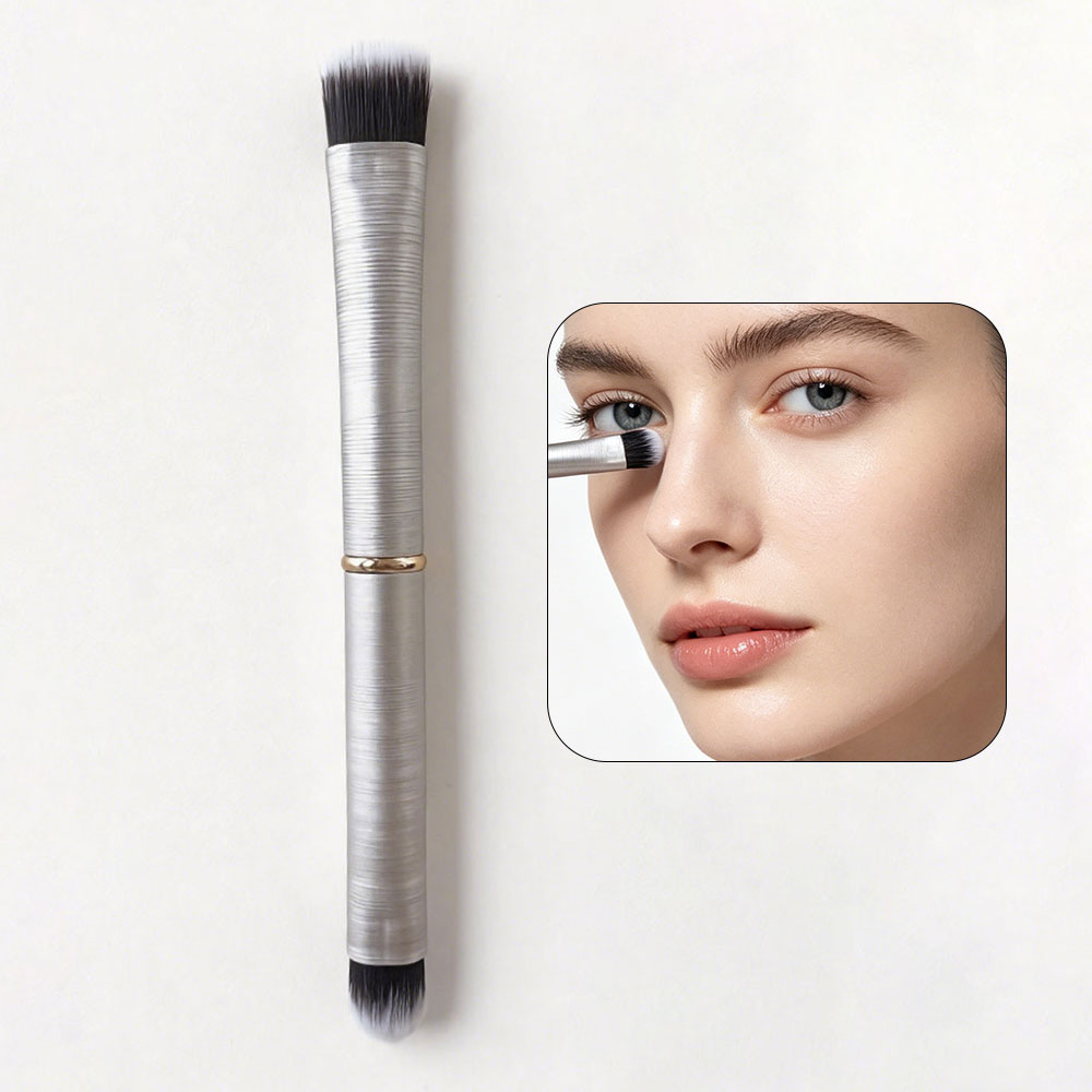 Custom 3Pcs Professional Makeup Brush Set Synthetic Hair Concealer Blush Contour Brush with Aluminum Ferrule and Storage Pouch