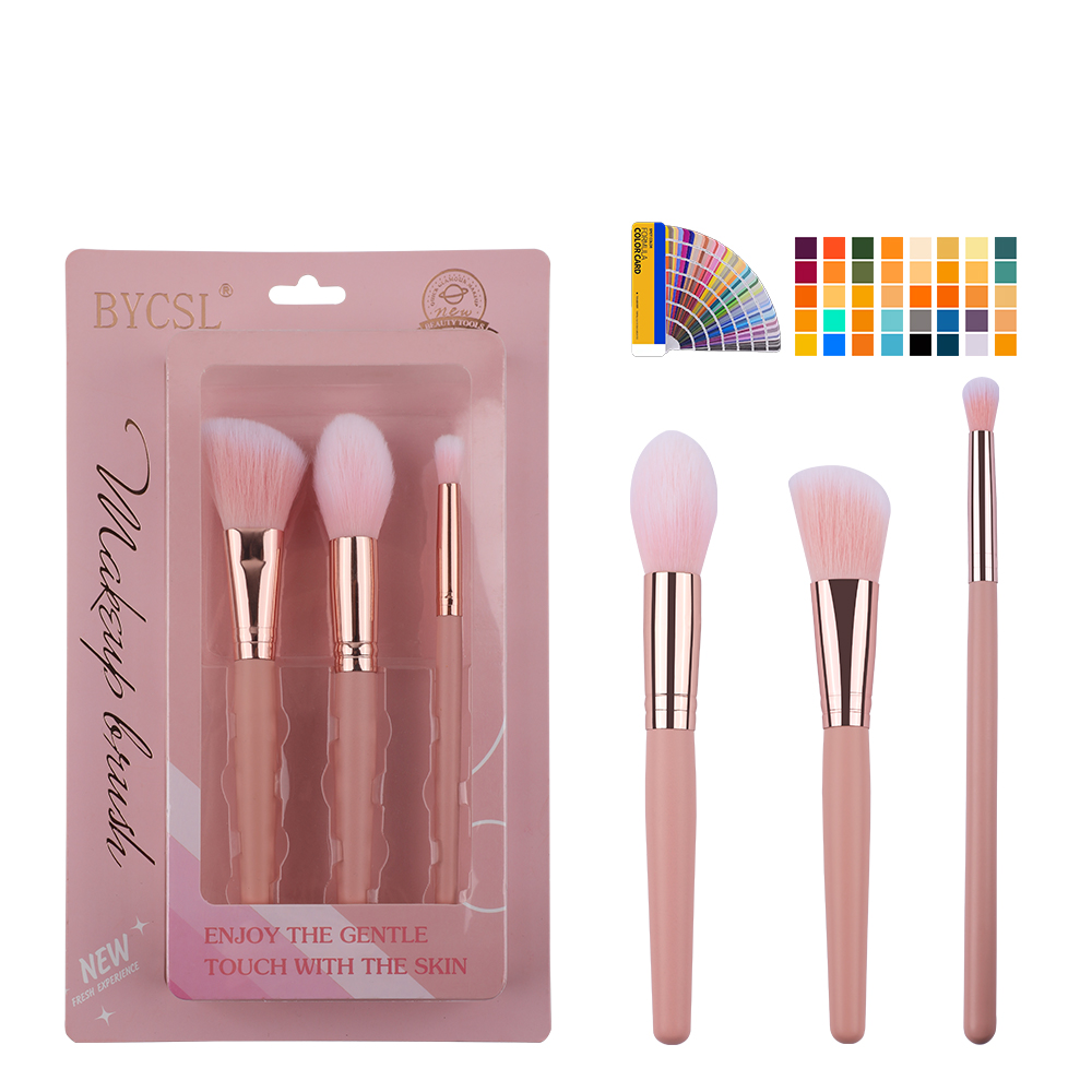 Wholesale OEM Custom Color 3 Pcs Pink Makeup Brush Set Synthetic Hair Powder Contour Brushes Factory