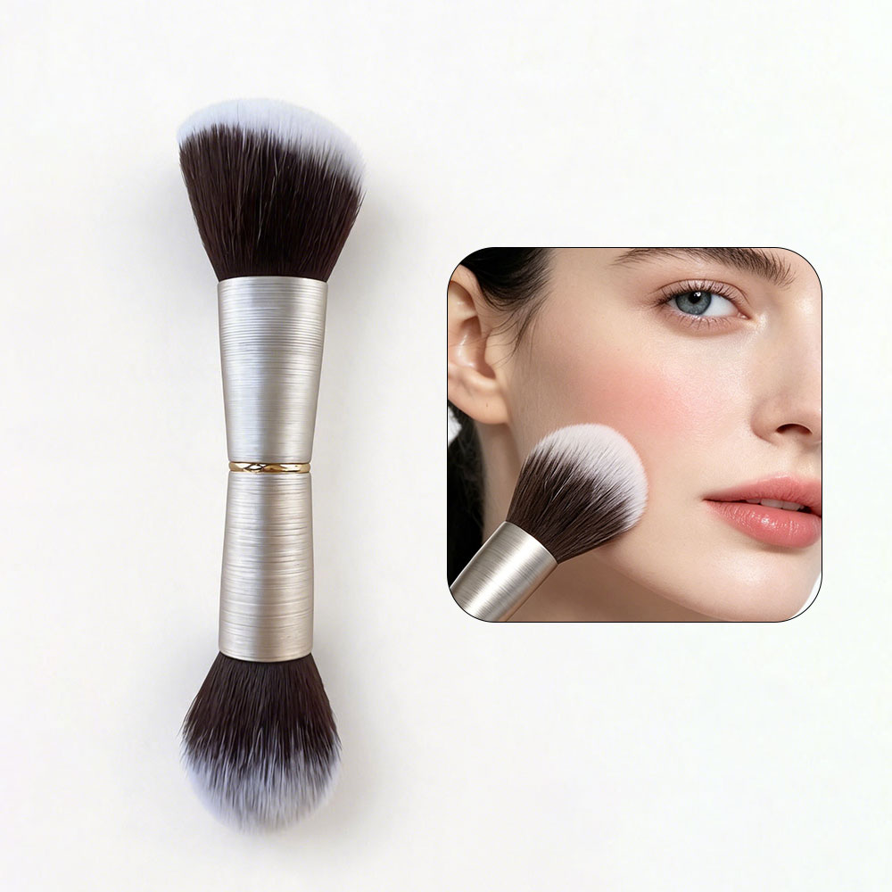 Custom 3Pcs Professional Makeup Brush Set Synthetic Hair Concealer Blush Contour Brush with Aluminum Ferrule and Storage Pouch