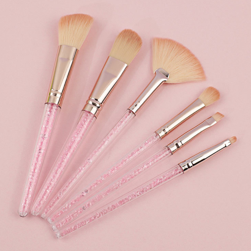 Portable 6-Piece Plastic Diamond Handle Makeup Brush Set Loose Powder Foundation Highlighter Concealer Eye Region Brush Tools