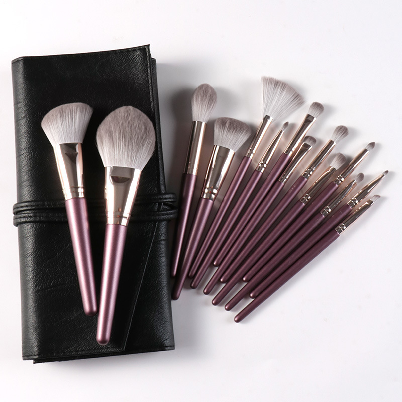 New Portable 14 PCS Make up Brushes Professional Private Label Luxury Vegan Purple Full Kit Makeup Brush Set with PU Bag