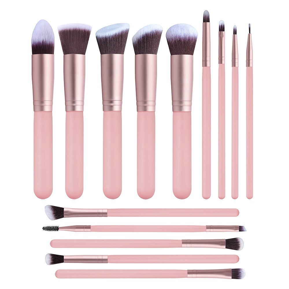 High Quality 14pcs Synthetic Hair Wood Handle Pink Make up Brushes Custom Private Label Makeup Brush Set