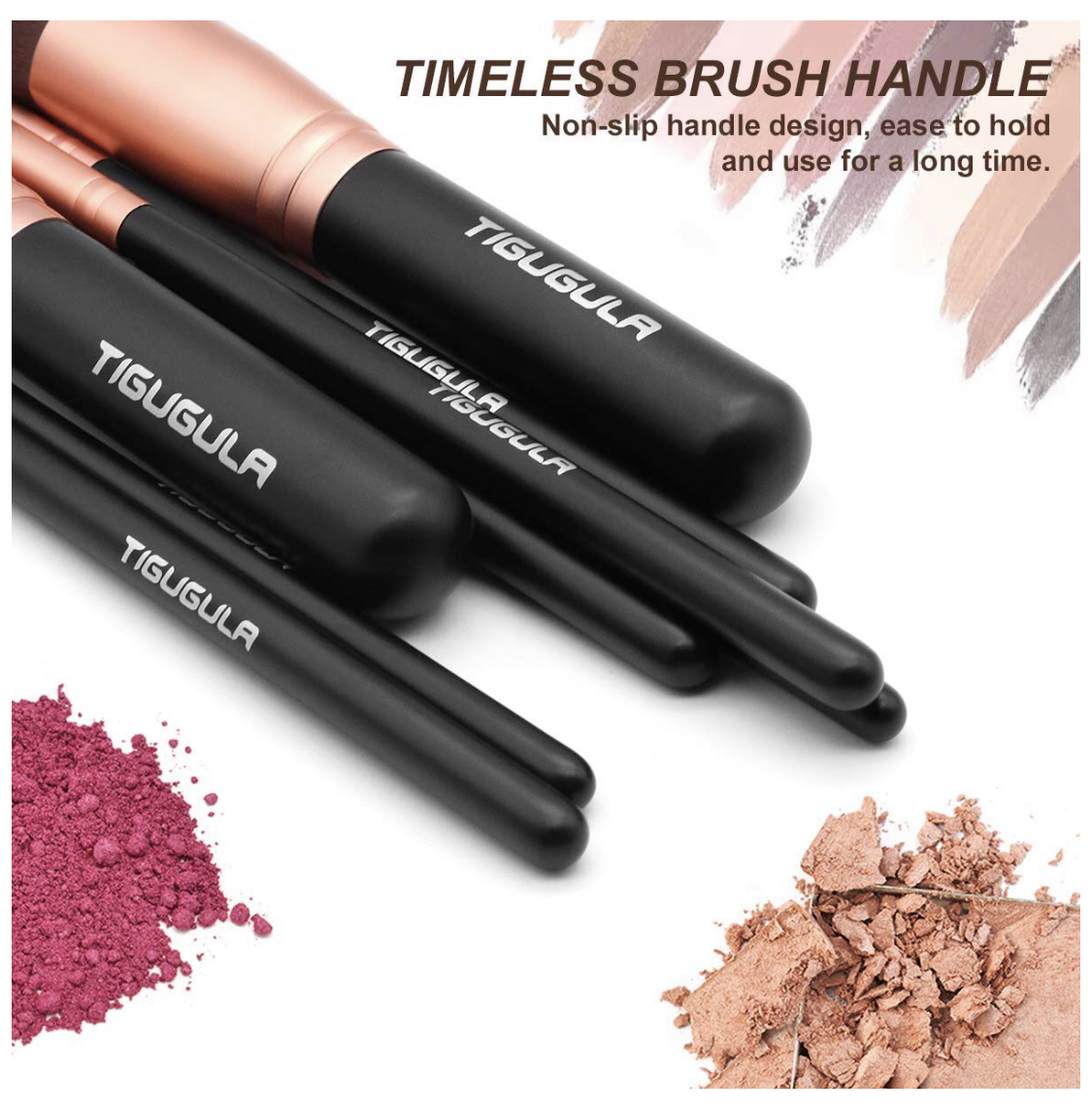 Eye Rose Gold Vegan Goat Hair Professional 15-Piece Makeup Brush Set with Wood Handles Shiny Aluminum Ferrule &amp; Includes Bag