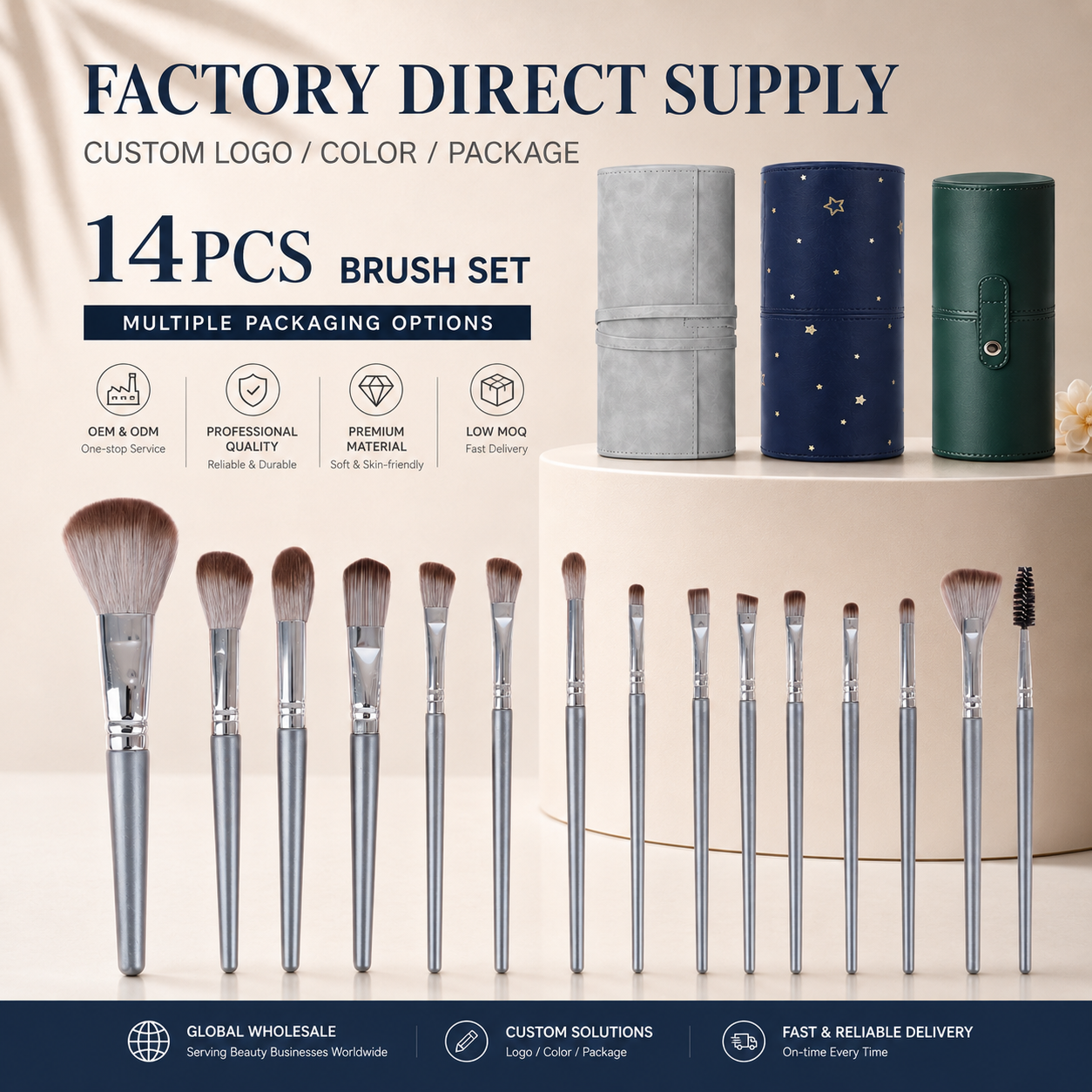 Luxury Portable 14Pcs Synthetic Hair OEM Professional Makeup Brushes With 3 Packaging Options Makeup Brush Set