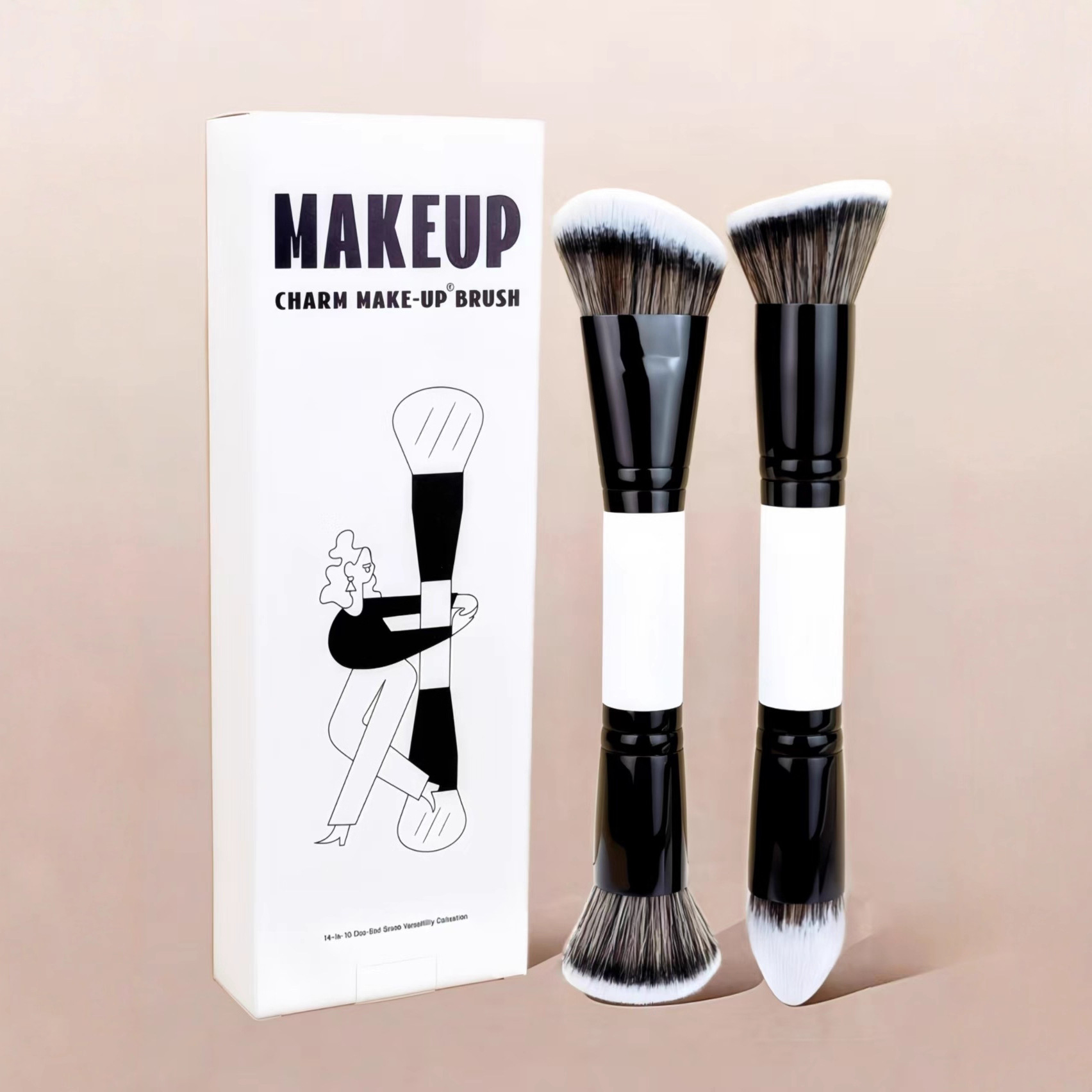 Multi-Functional 4pcs Single Double-Ended Round Wood Handle Angular Blush Custom Logo Face&amp;Eye Concealer Foundation Brush