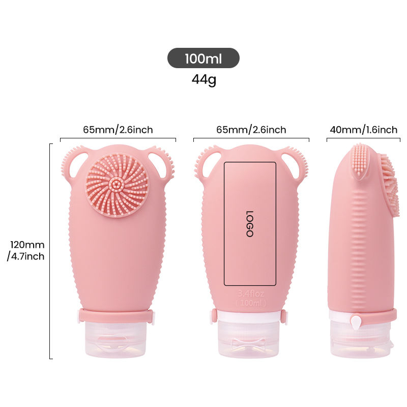 Luxury Brush-Shaped Custom Portable 100ml 4 in 1 Package Leakproof Empty Silicone Cosmetic Reusable Travel Shampoo Bottle Set