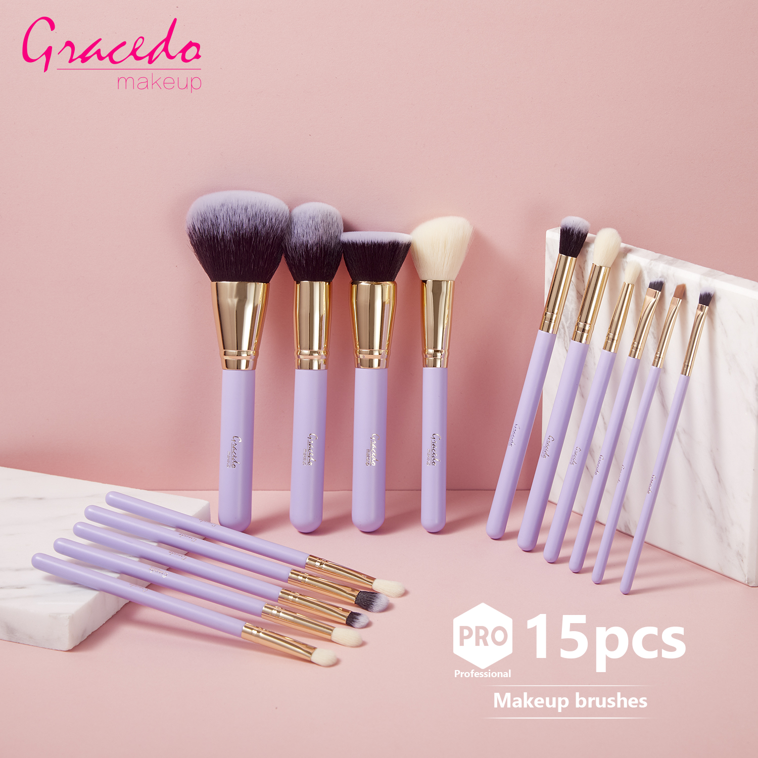 Gracedo 15 Pieces Black Makeup Brush Set High Quality Professional Custom logo Luxury Low Moq Makeup Brush Set with Bag