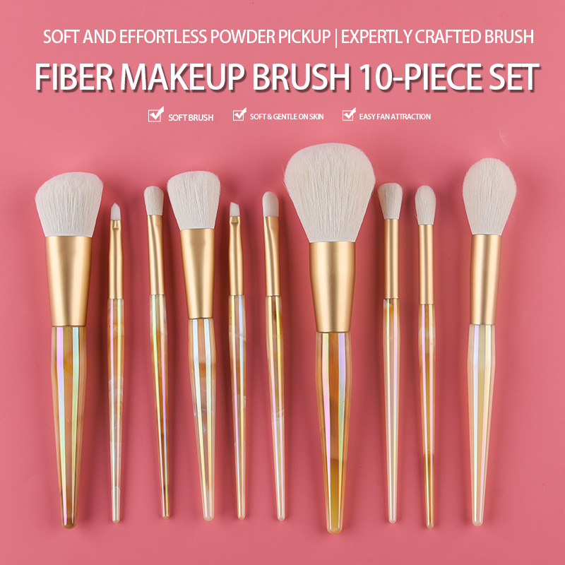 Fiber Makeup Brush 10-Piece Set/Professional Synthetic Bristle Portable Cosmetic Tool Kit