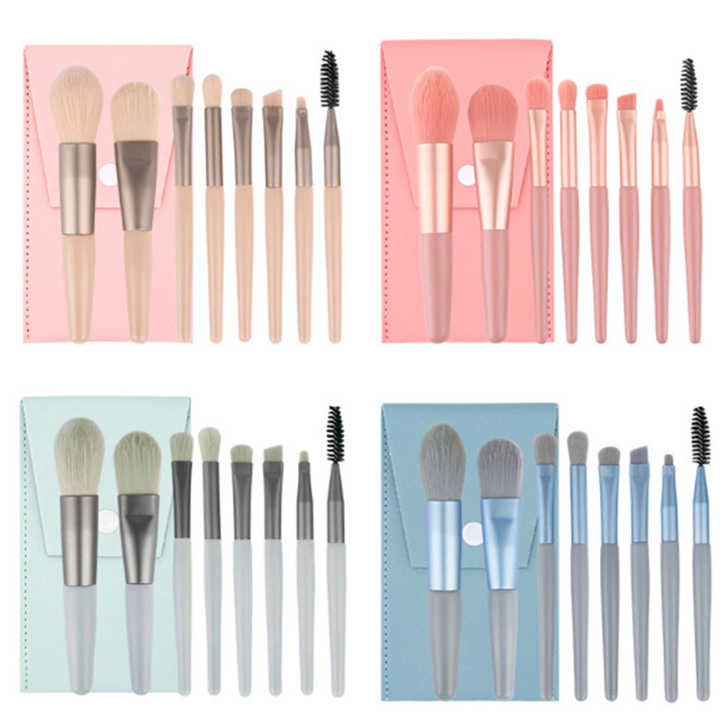 8pcs Macaron Makeup Brushes Set Eye Shadow Foundation Tool 8pcs Mini Travel Portable Cute Makeup Brush for Kids with Zipper Bag