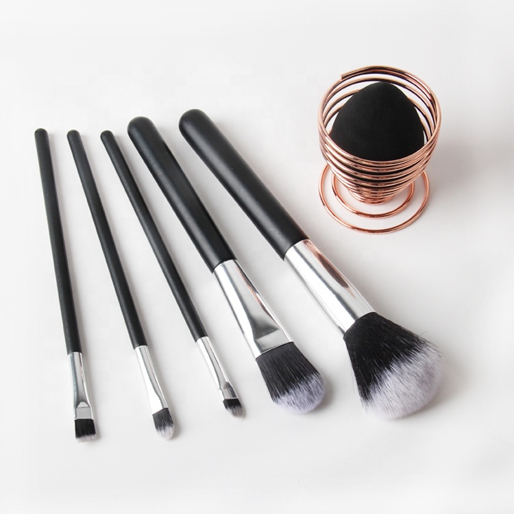MEJ 5Pcs Ultimate Cosmetic Brush and Blender Set for Powder Liquid Cream with Black Handle