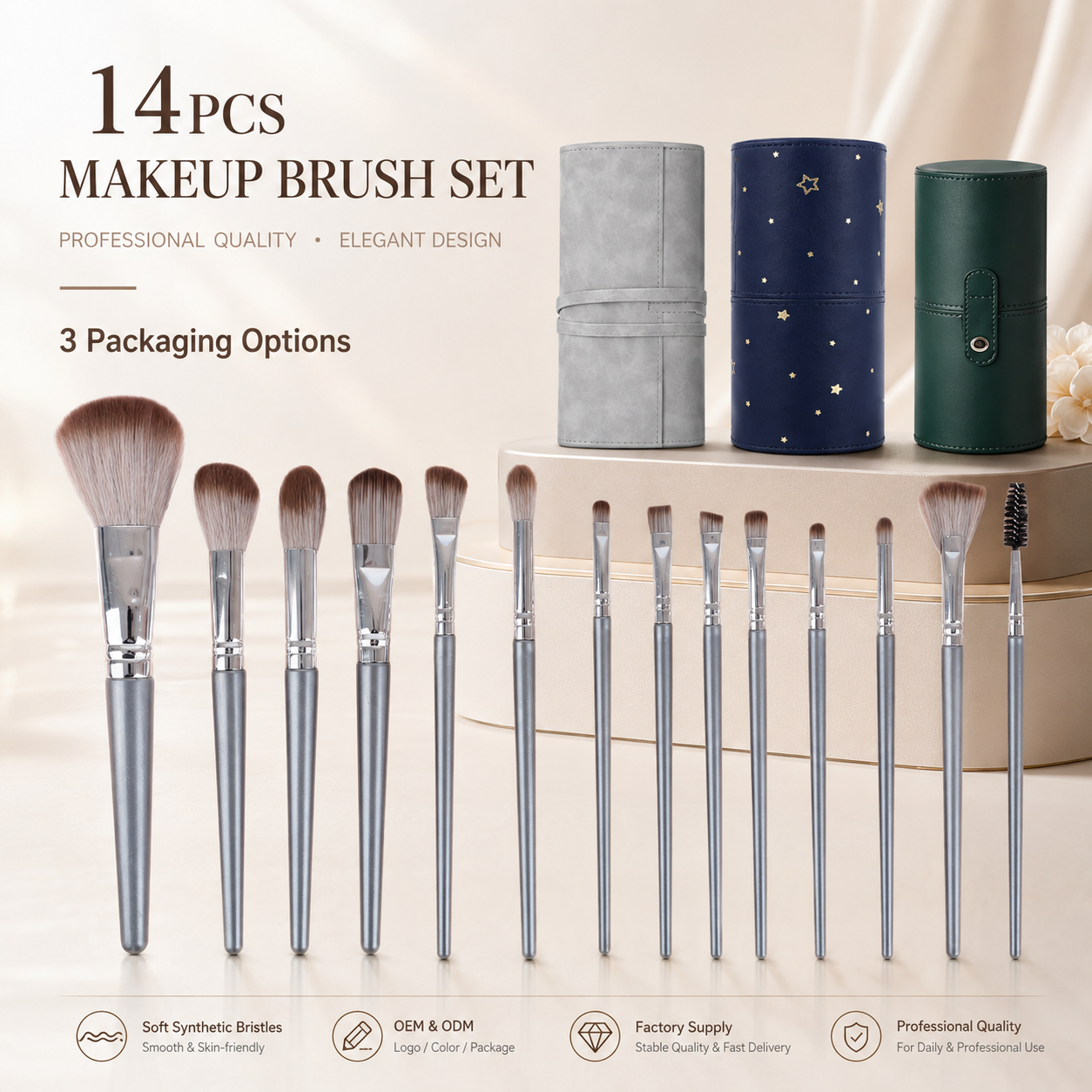 Luxury Portable 14Pcs Synthetic Hair OEM Professional Makeup Brushes With 3 Packaging Options Makeup Brush Set