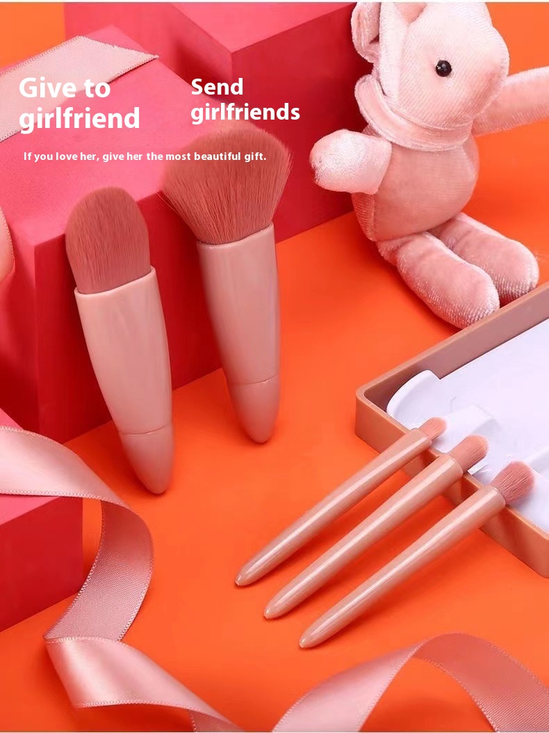 Multifunctional Portable Beauty Tools 5pcs Cosmetic Brush Set with Mirror Powder and Blush Brush for Face Application