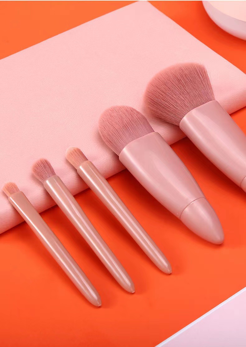 Multifunctional Portable Beauty Tools 5pcs Cosmetic Brush Set with Mirror Powder and Blush Brush for Face Application