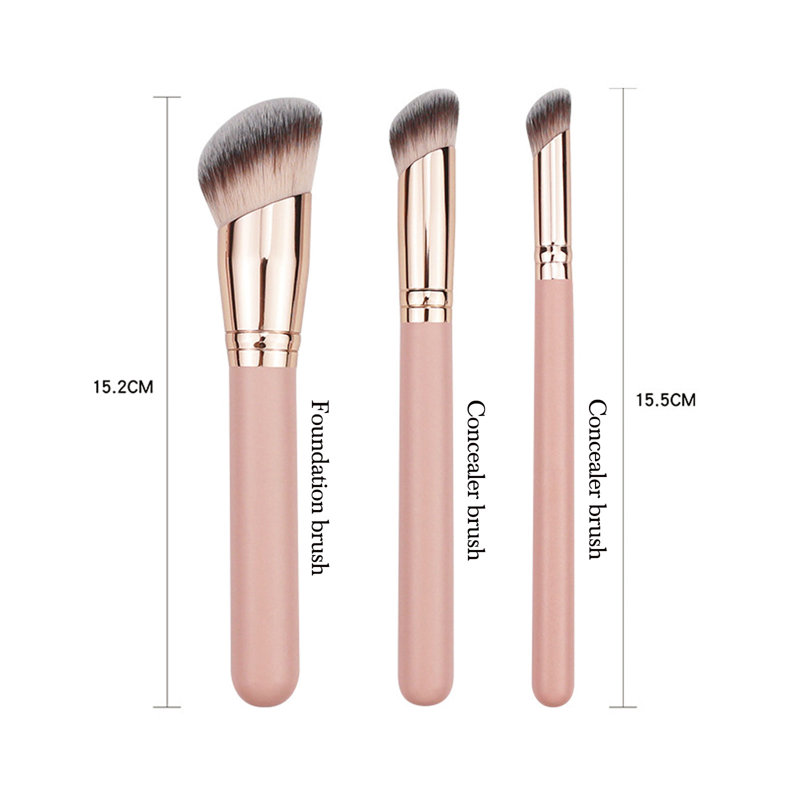 3 Pcs Bulk Contour Concealer Pink Wholesale Travel Custom Logo Vegan High Quality Professional Makeup Brush Set With Packaging