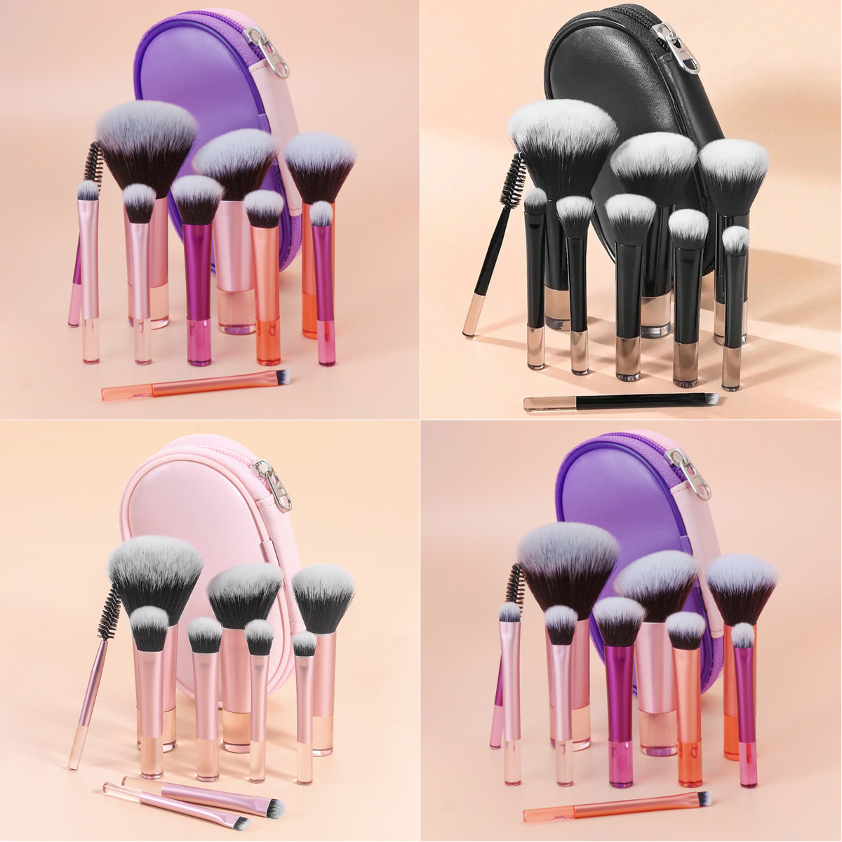 Wholesale 10pcs Travel Makeup Brushes Kit Shorten Handle Make up Tools Private Label Mini Makeup Brush Set With Bag Beauty Tools