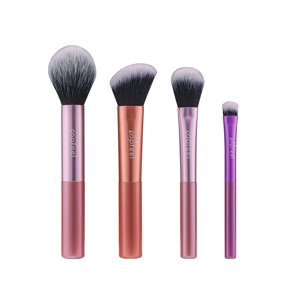 Mini 4-Piece Soft-Bristle Essential Portable Makeup Brush Set for Beginners-Eyeshadow Foundation Angled Contouring Brushes (Eye