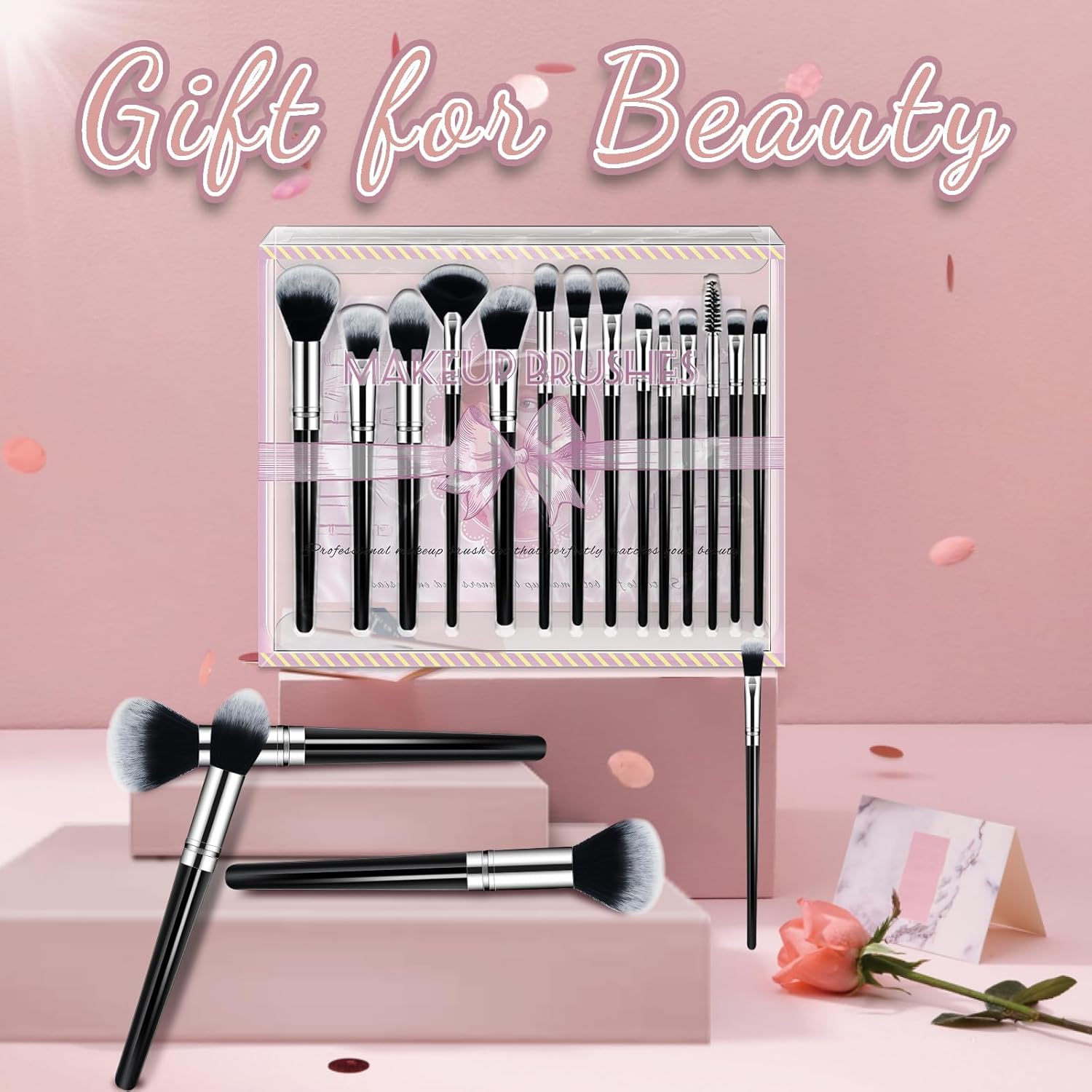 Premium Synthetic Face Makeup Brush Set 14-Piece Travel Set for Foundation Concealer Blush &amp; Eyeshadow (Black)