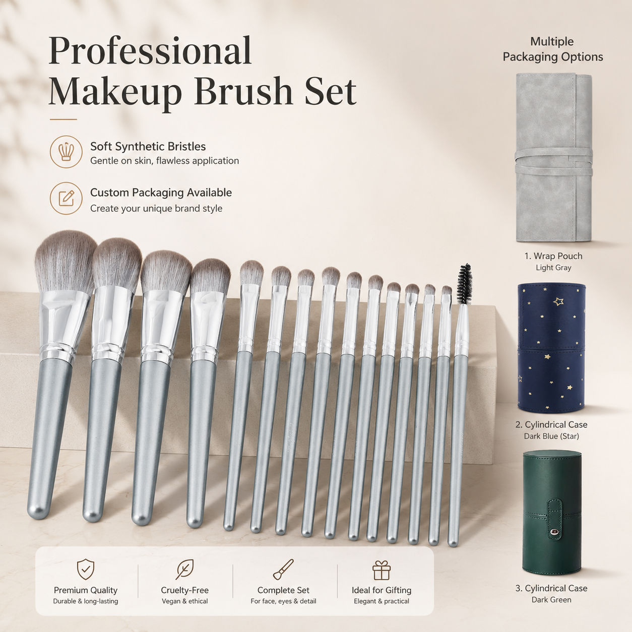 Luxury Silver Handle Soft Bristle Face Eye Foundation Blush Eyebrow Beauty Tools Makeup Brushes Makeup Brush Set