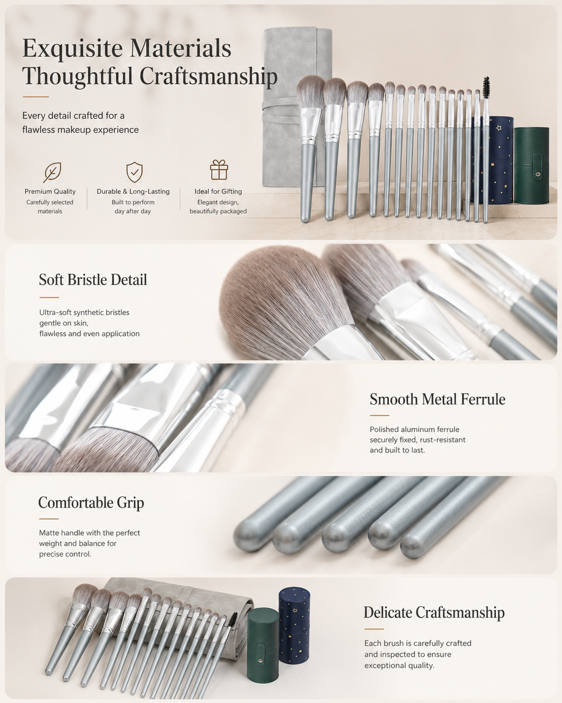 Luxury Silver Handle Soft Bristle Makeup Brush Detail