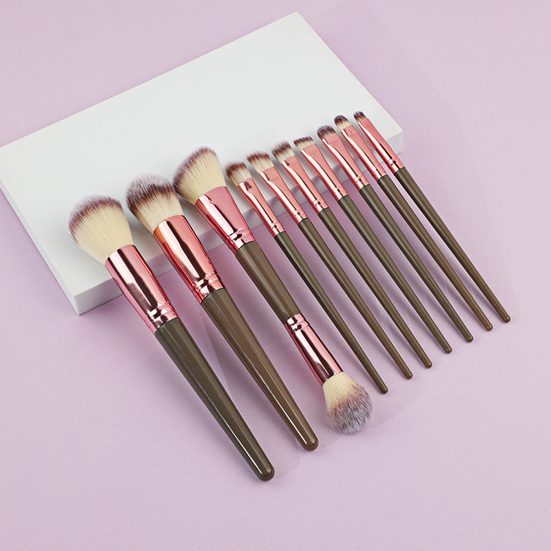 Professional Custom 10-Piece Makeup Brushes Set Powder Contouring Blush Brush Eye Shadow Eyebrow &amp; Lip Applicator Makeup Tools