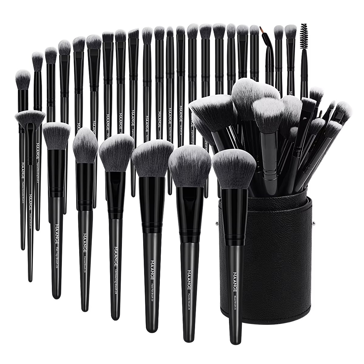 19/32pcs Black Synthetic Hair Wood Handle Luxury Makeup Brushes Set Blending Flat Brush Concealer Face Foundation Eye Shadow
