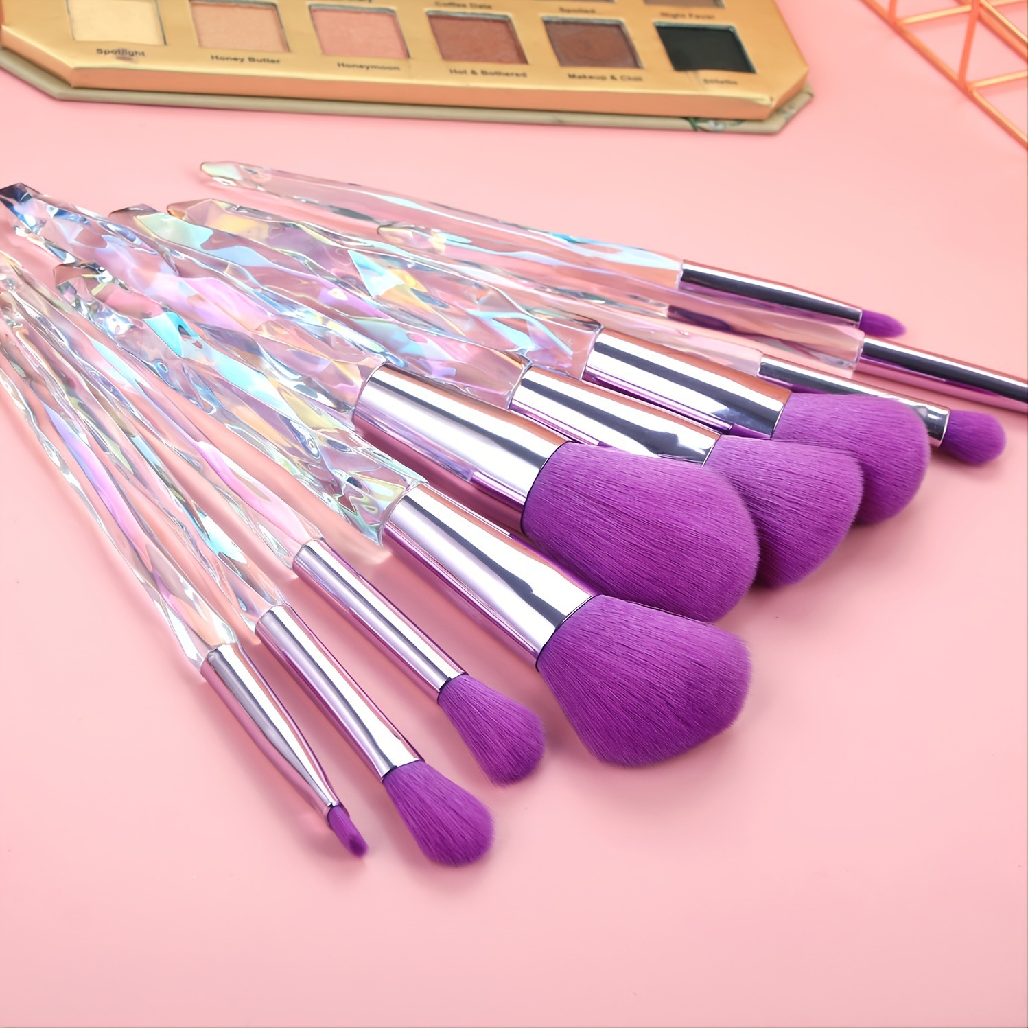 10-Piece Makeup Brushes High Quality Synthetic Bristles Crystal Handle Foundation Face Lip Eye Brush Set Professional Kit